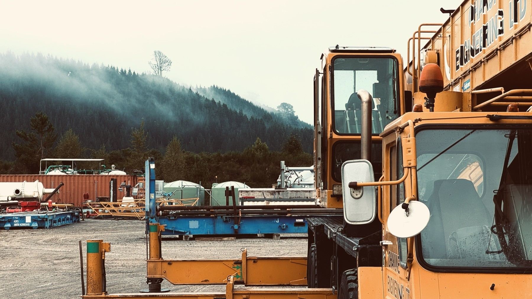 Mobile crane outriggers set up on-site